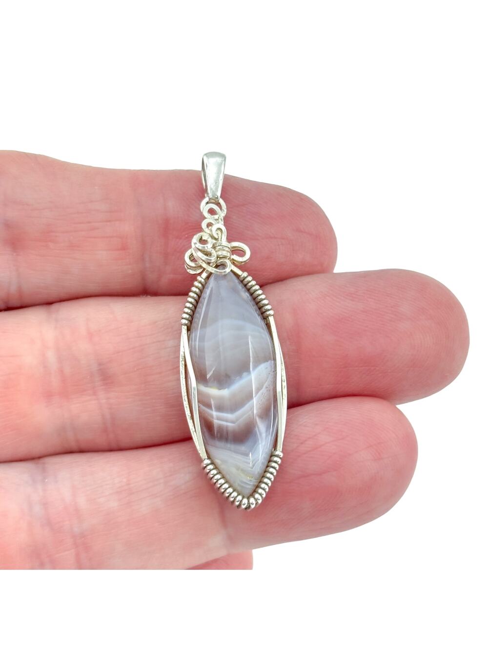 Vintage Sterling Silver 925 Banded Agate Pendant